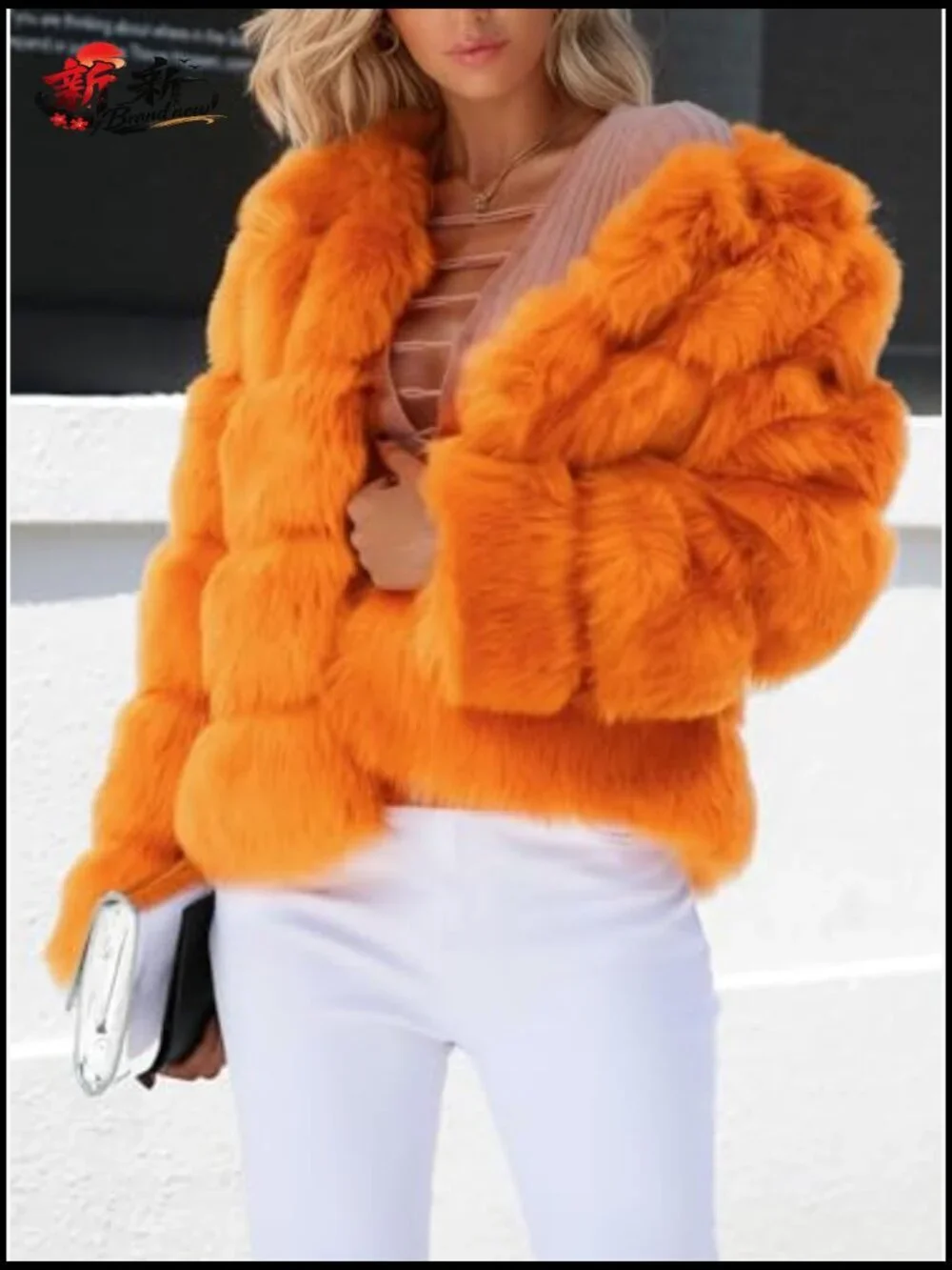 Warm Fluffy Cropped Puffer Jacket Faux Fur Coat Crop Parka Collarless Teddy - Picture 3 of 7